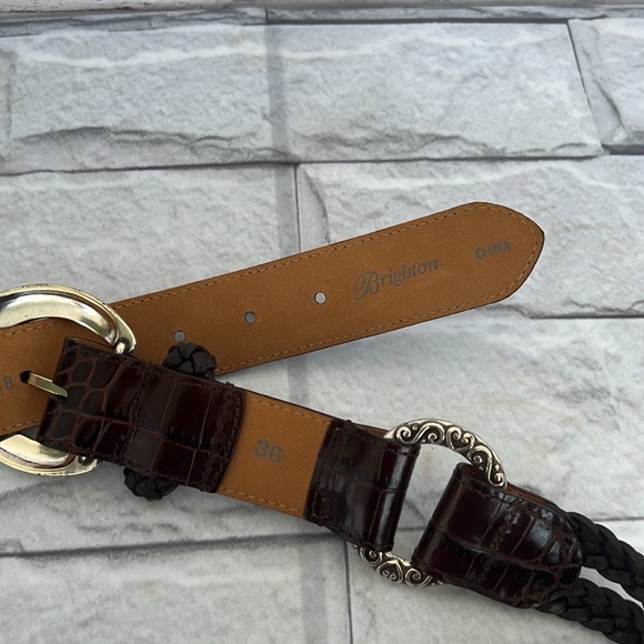 NWOT Brighton brown silver hardware braided belt 36 - Picture 3 of 9